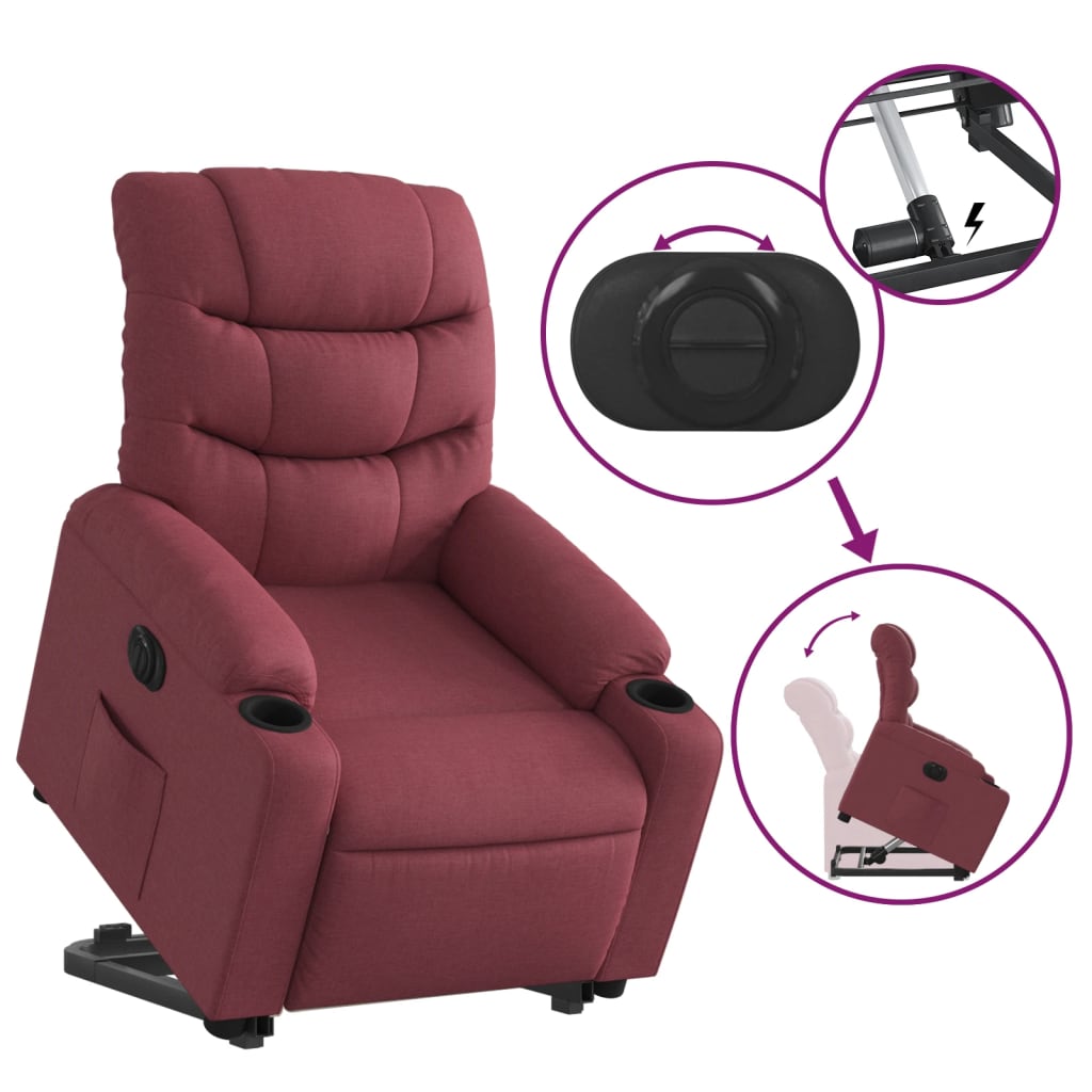 vidaXL Sillón eléctrico reclinable elevable de tela rojo tinto