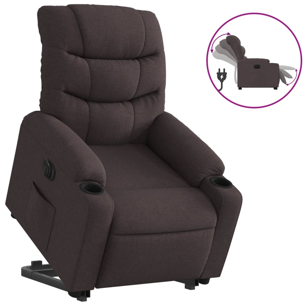 vidaXL Sillón eléctrico reclinable elevable de tela marrón oscuro