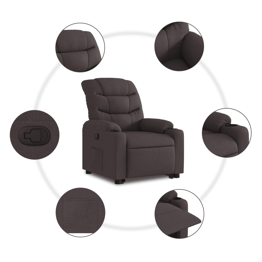 vidaXL Sillón eléctrico reclinable elevable de tela marrón oscuro