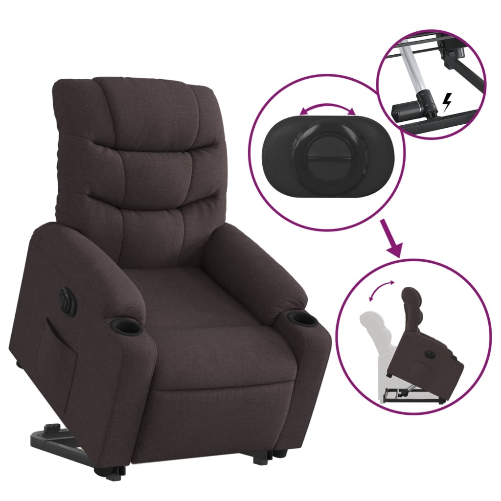 vidaXL Sillón eléctrico reclinable elevable de tela marrón oscuro