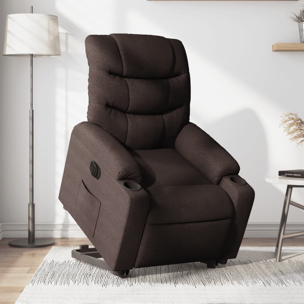 vidaXL Sillón eléctrico reclinable elevable de tela marrón oscuro