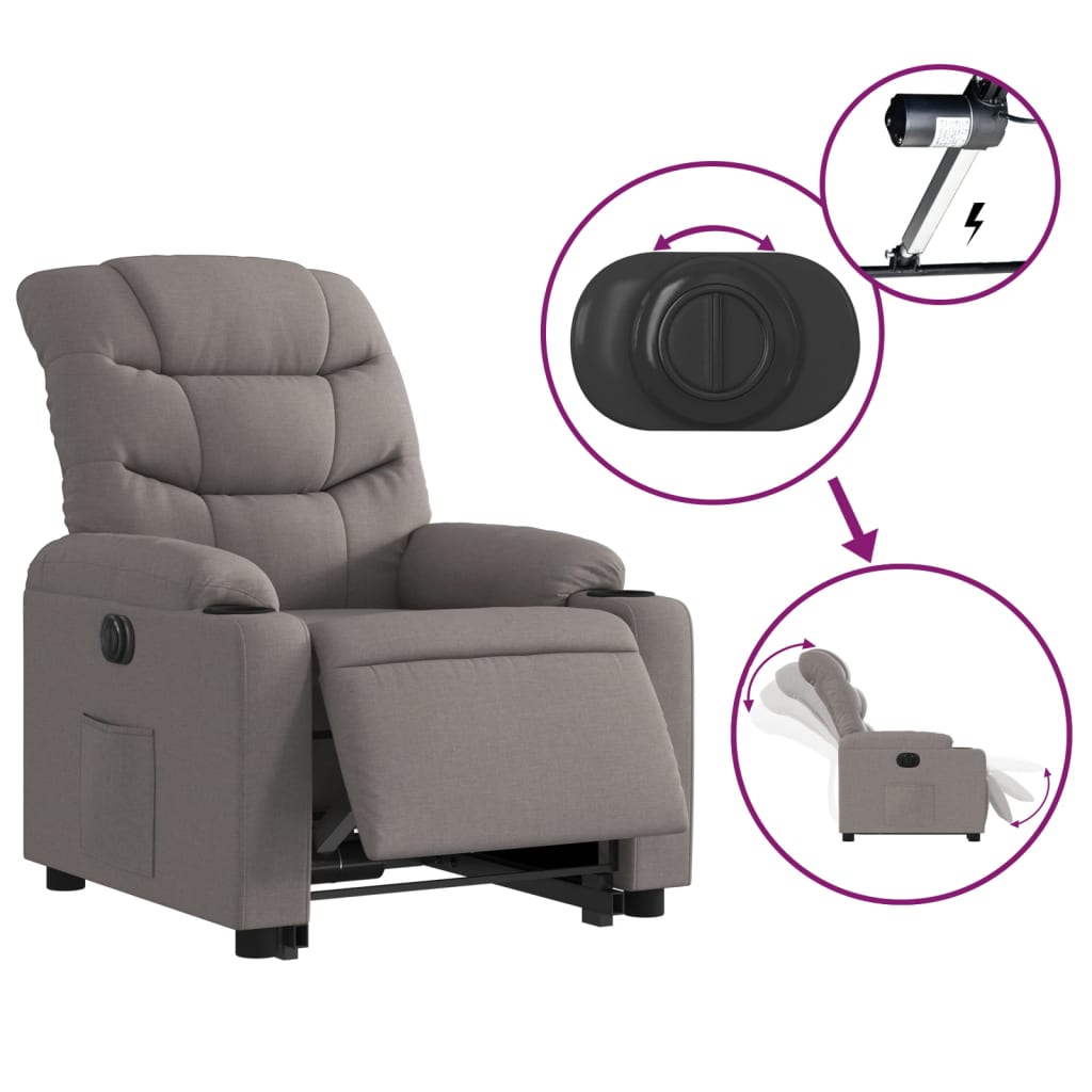 vidaXL Sillón eléctrico reclinable elevable de tela gris taupe