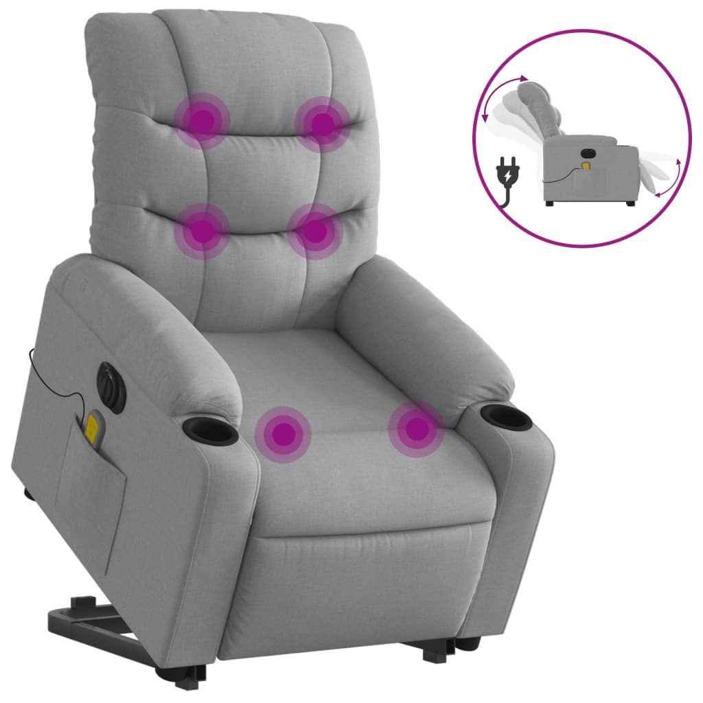 vidaXL Sillón de masaje eléctrico reclinable elevable tela gris claro