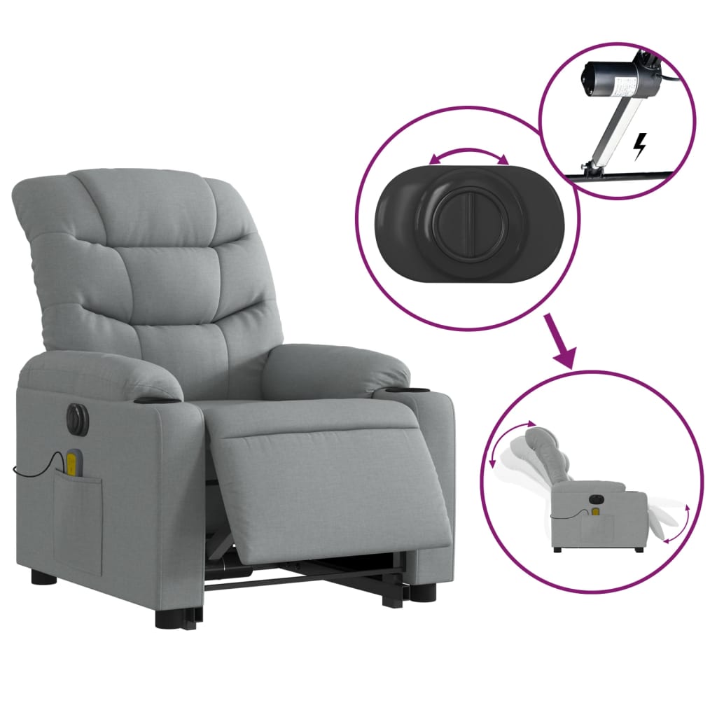 vidaXL Sillón de masaje eléctrico reclinable elevable tela gris claro