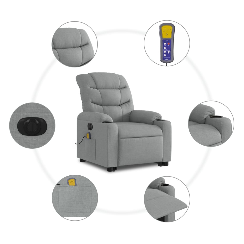 vidaXL Sillón de masaje eléctrico reclinable elevable tela gris claro