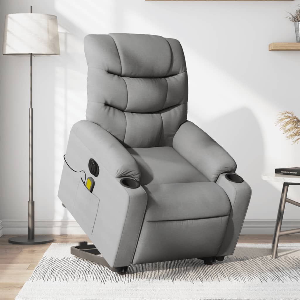 vidaXL Sillón de masaje eléctrico reclinable elevable tela gris claro