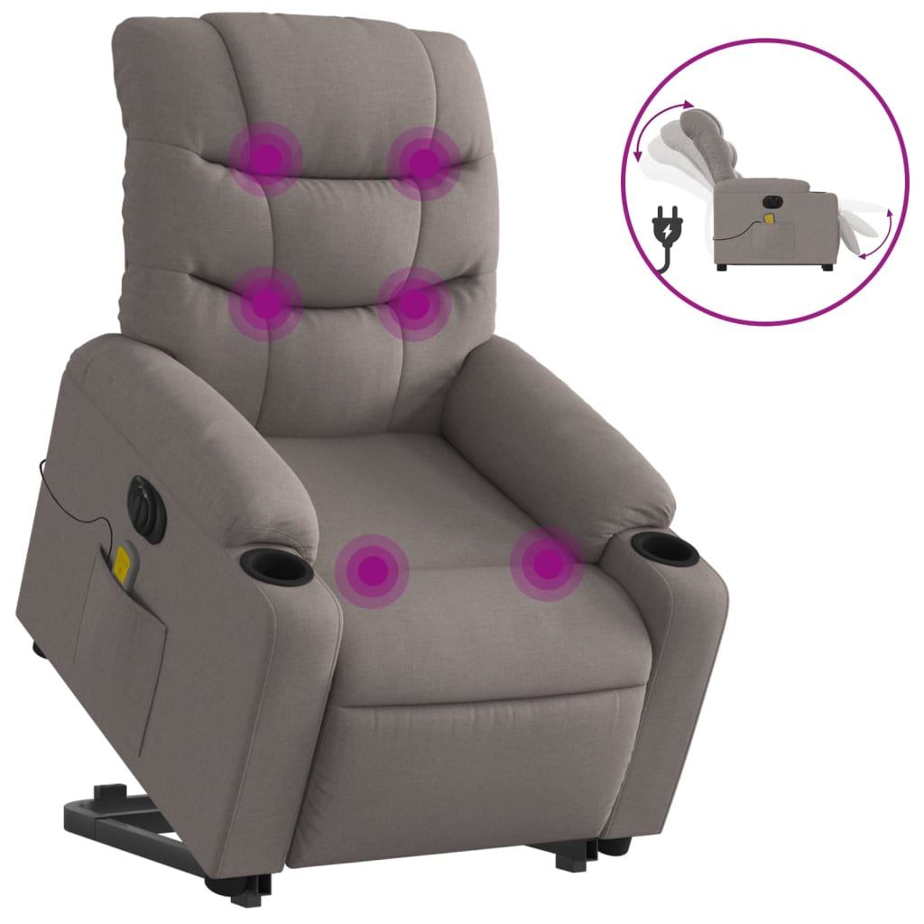 vidaXL Sillón de masaje eléctrico reclinable elevable tela taupé