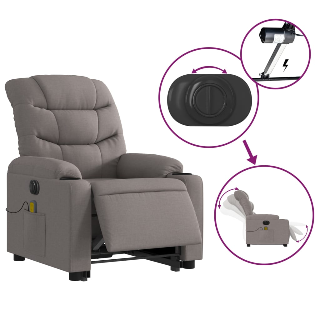 vidaXL Sillón de masaje eléctrico reclinable elevable tela taupé