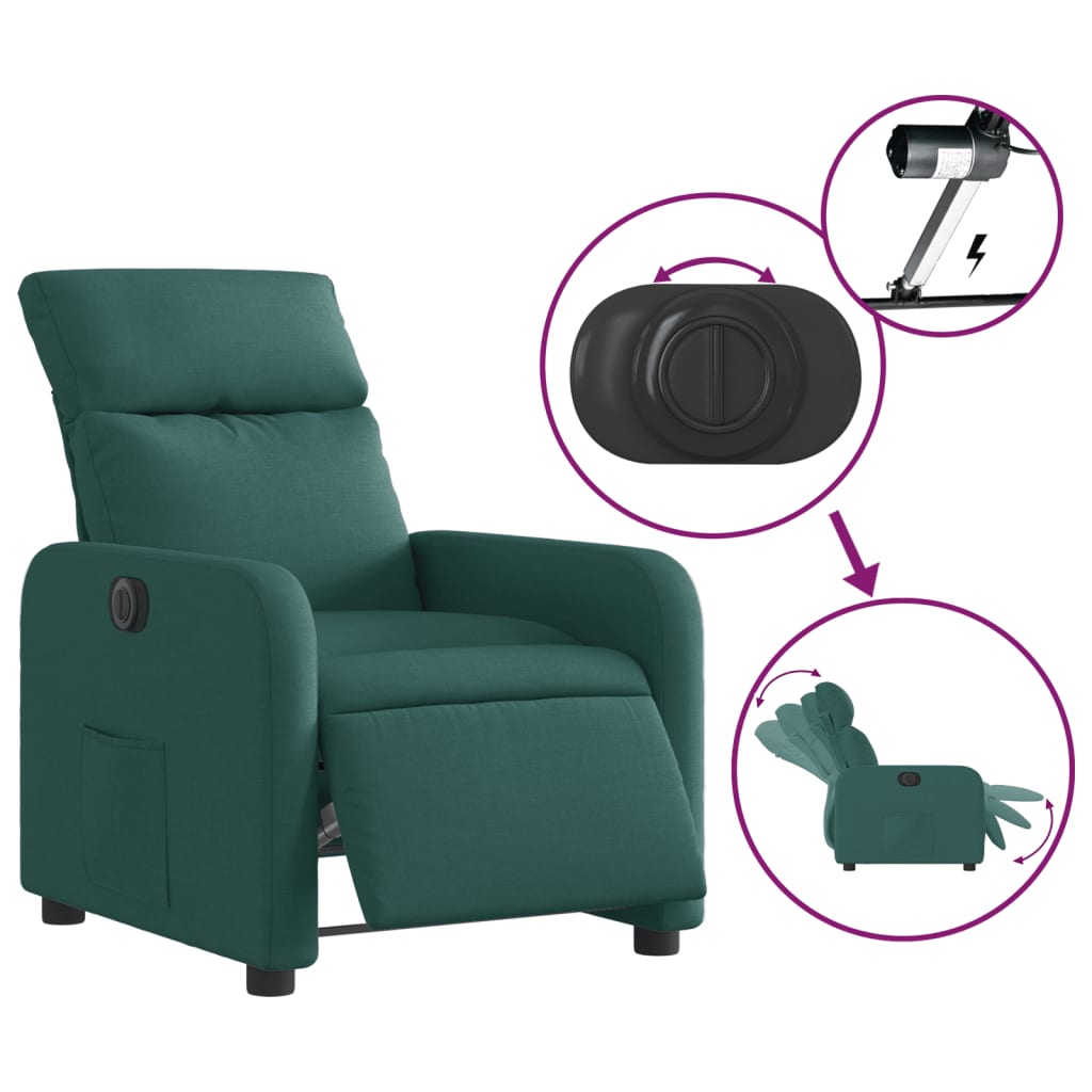 vidaXL Sillón reclinable eléctrico tela verde oscuro