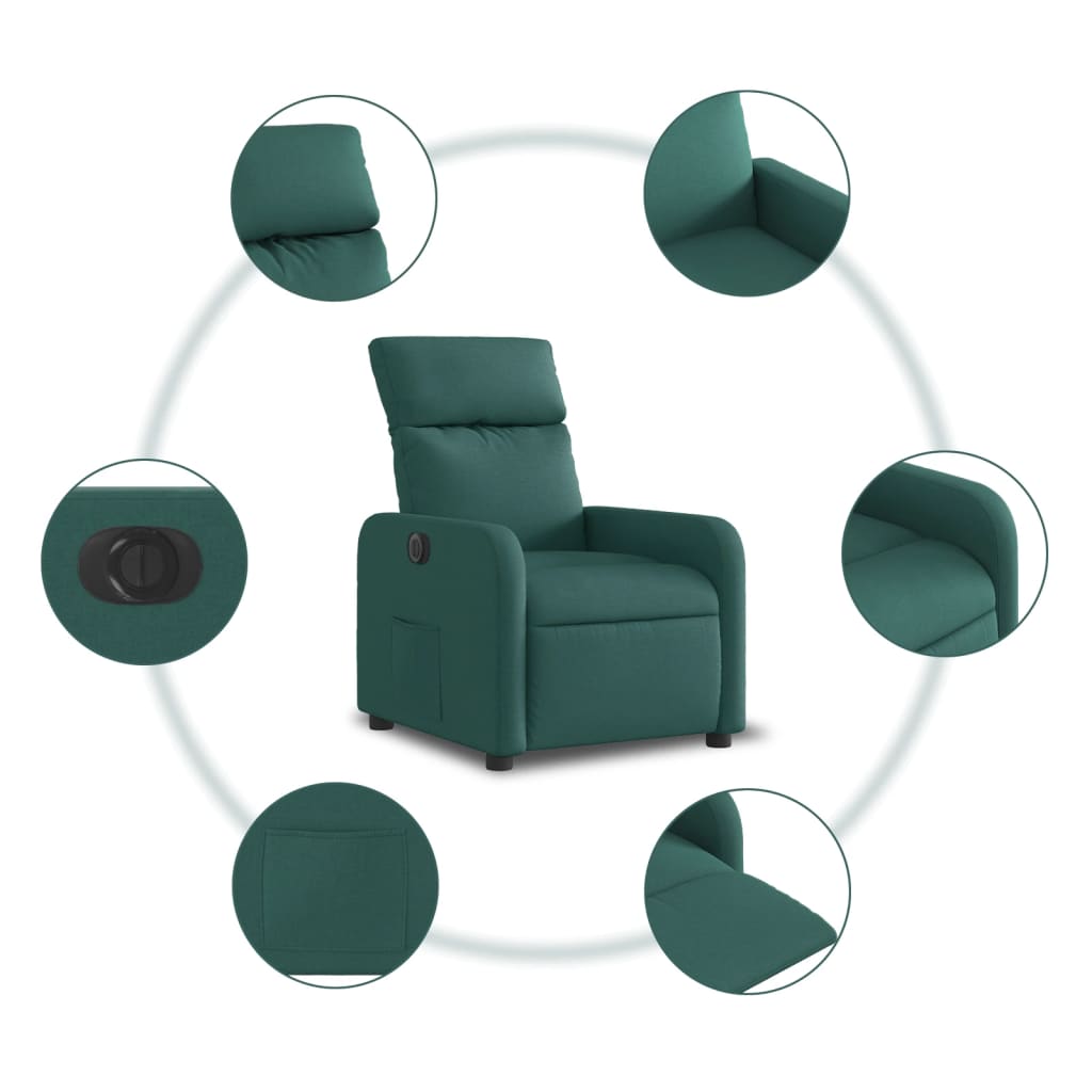 vidaXL Sillón reclinable eléctrico tela verde oscuro