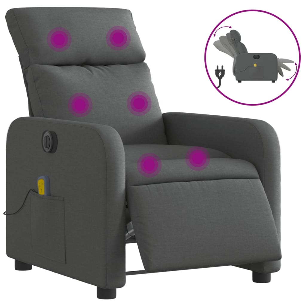 vidaXL Sillón reclinable de masaje eléctrico tela gris oscuro