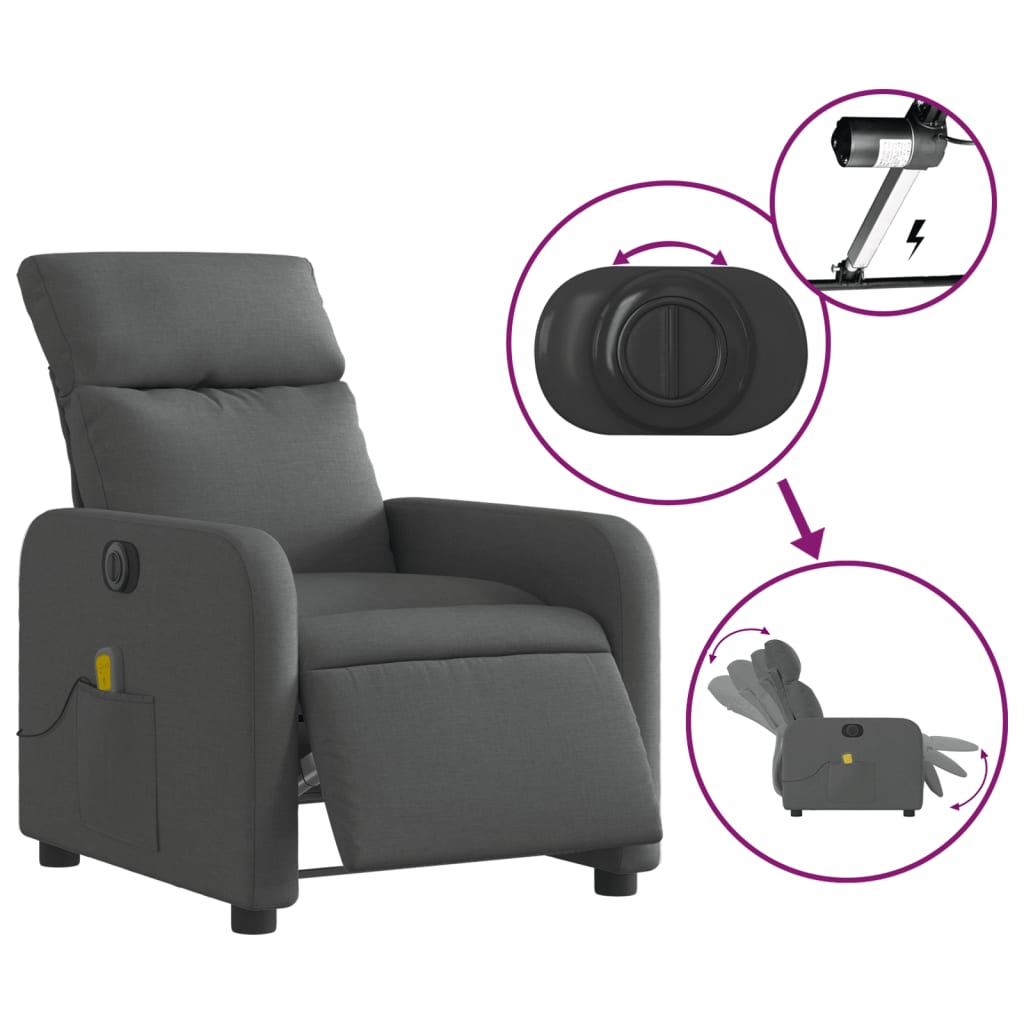 vidaXL Sillón reclinable de masaje eléctrico tela gris oscuro