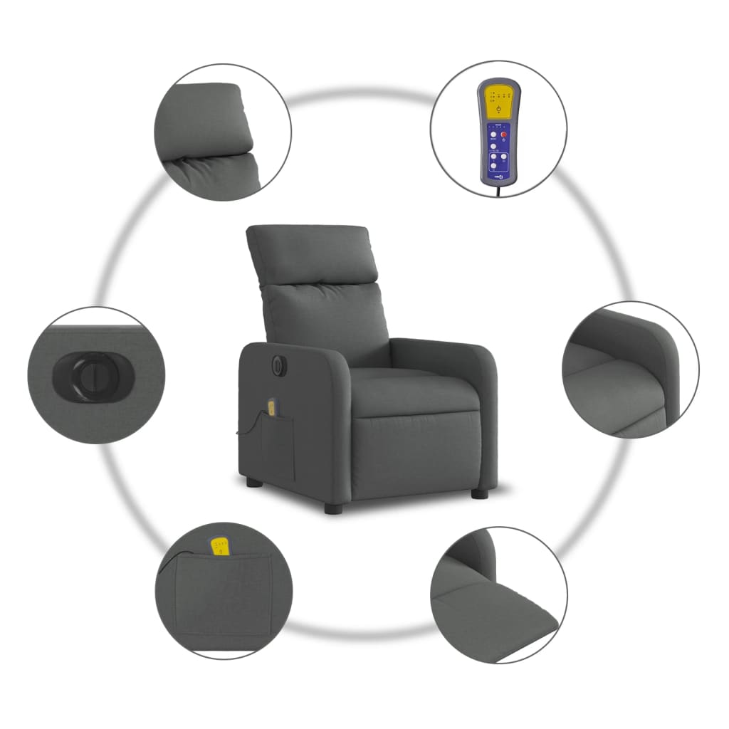 vidaXL Sillón reclinable de masaje eléctrico tela gris oscuro