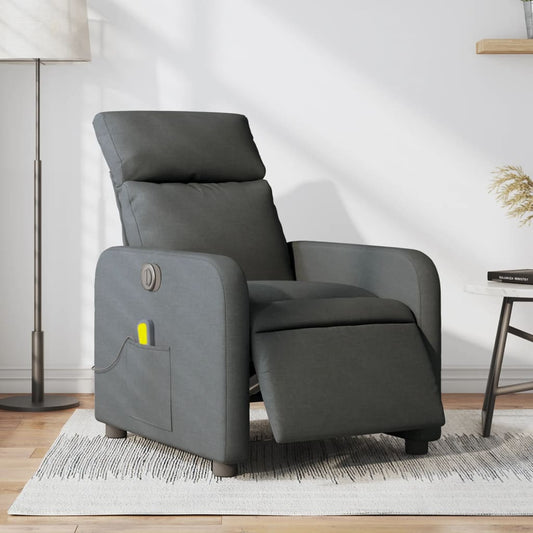 vidaXL Sillón reclinable de masaje eléctrico tela gris oscuro