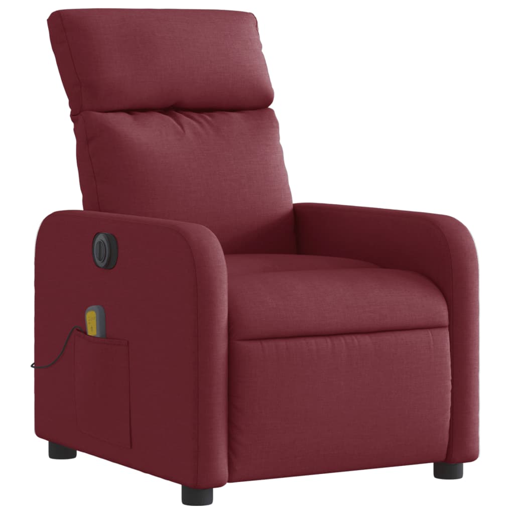 vidaXL Sillón de masaje reclinable eléctrico tela rojo tinto