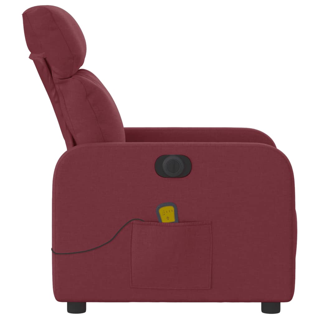 vidaXL Sillón de masaje reclinable eléctrico tela rojo tinto