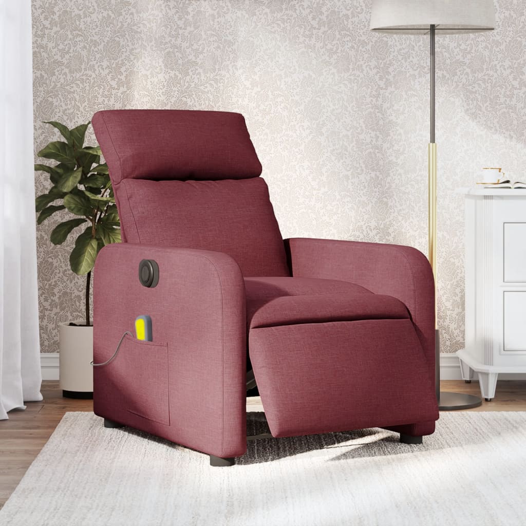 vidaXL Sillón de masaje reclinable eléctrico tela rojo tinto