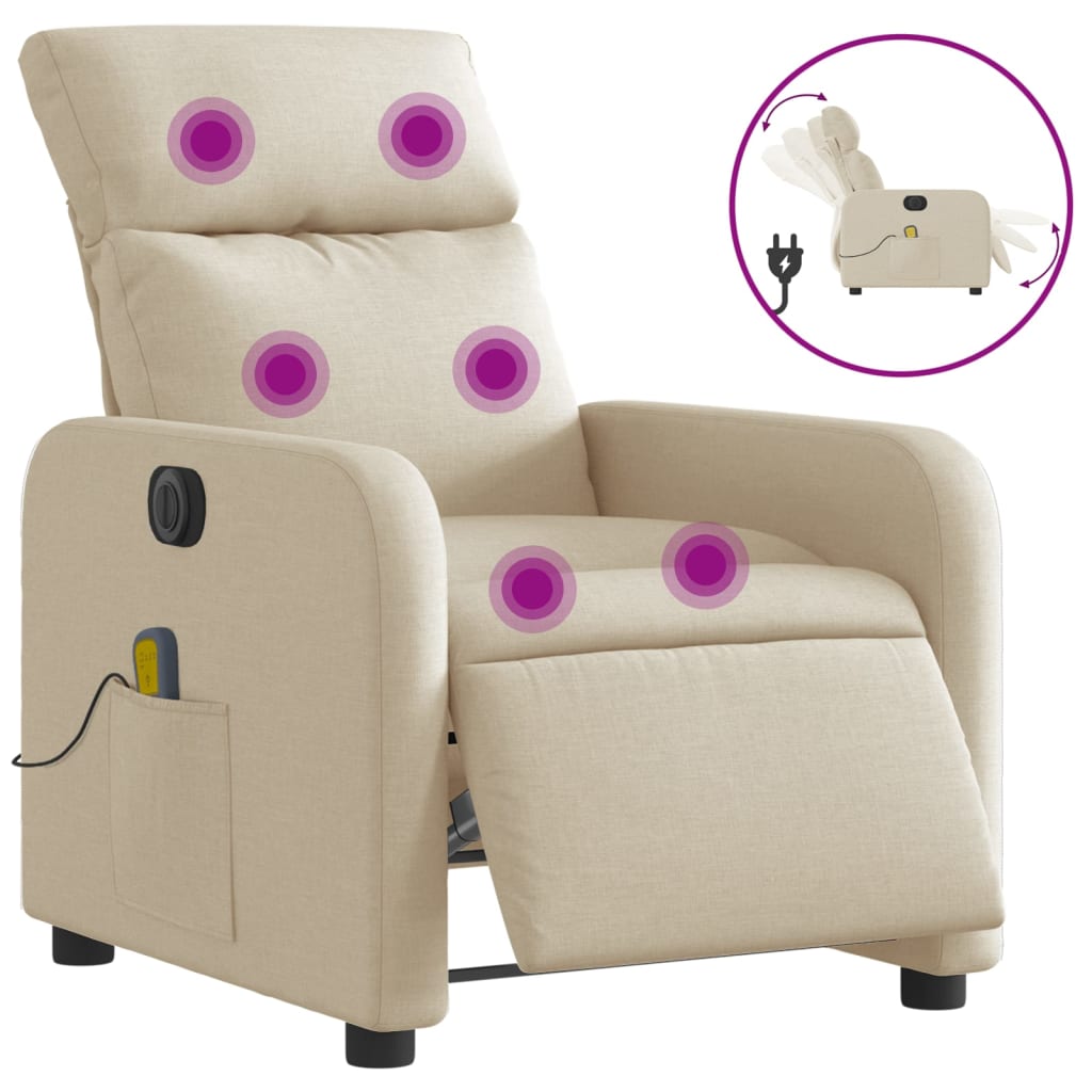 vidaXL Sillón reclinable de masaje eléctrico tela color crema