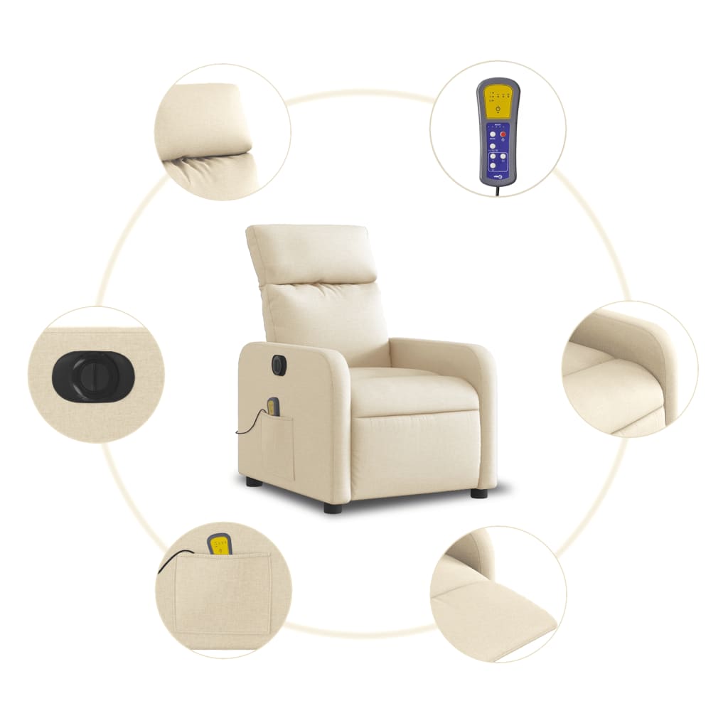 vidaXL Sillón reclinable de masaje eléctrico tela color crema