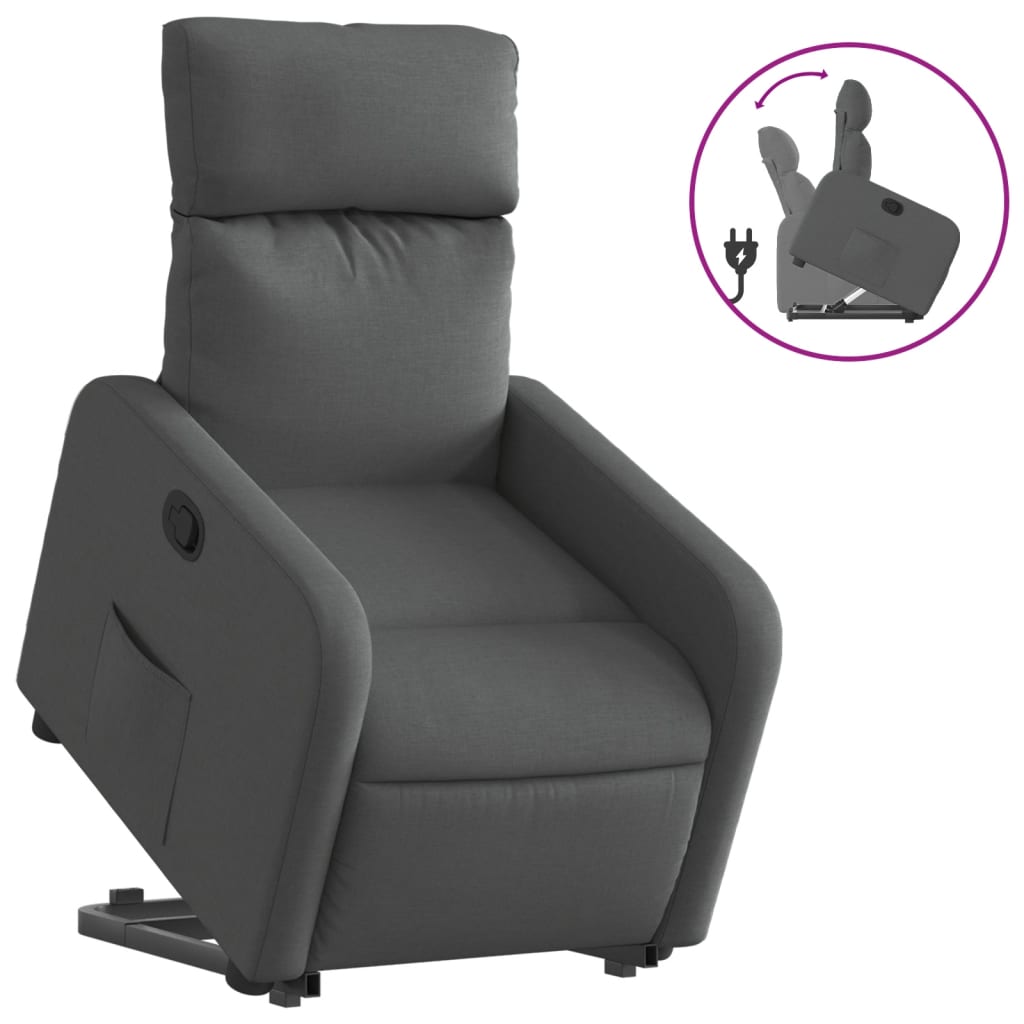 vidaXL Sillón reclinable elevable de tela gris oscuro