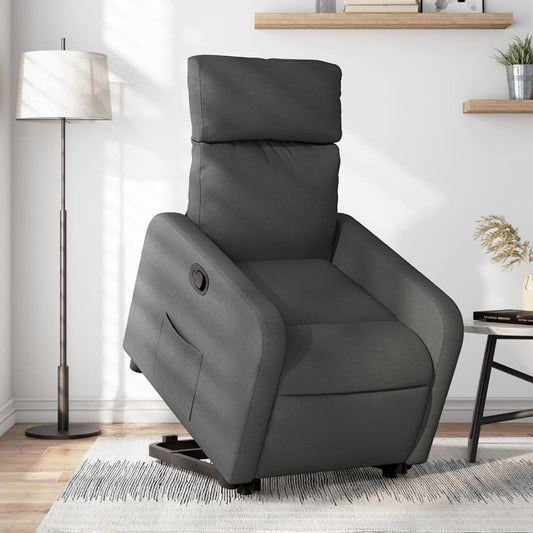 vidaXL Sillón reclinable elevable de tela gris oscuro