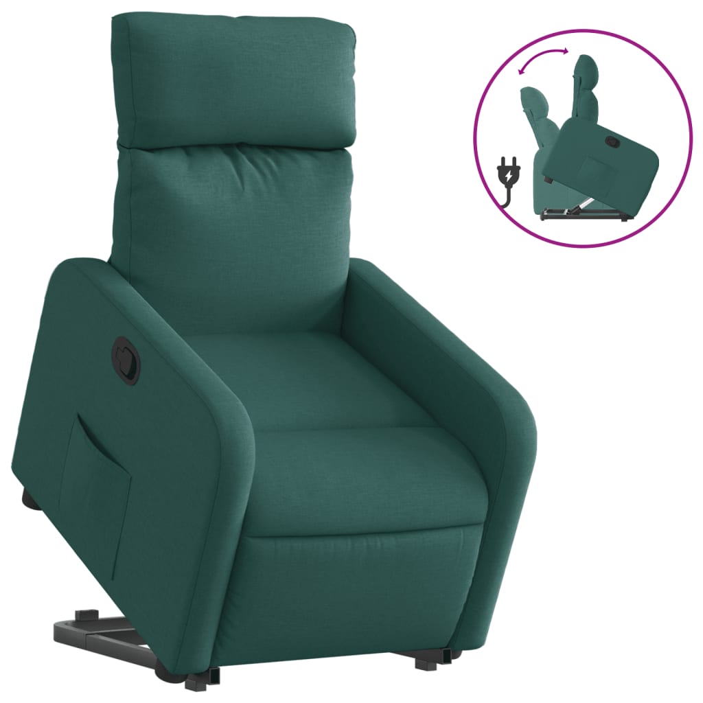 vidaXL Sillón reclinable elevable tela verde oscuro