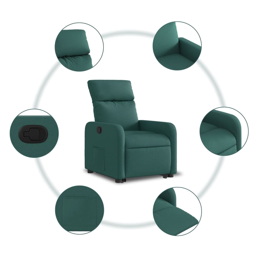 vidaXL Sillón reclinable elevable tela verde oscuro