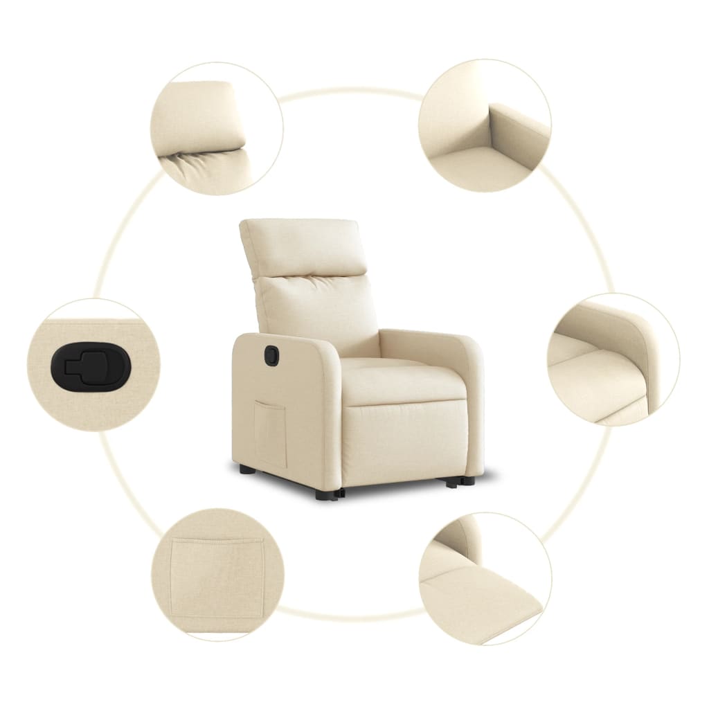 vidaXL Sillón reclinable elevable de tela color crema