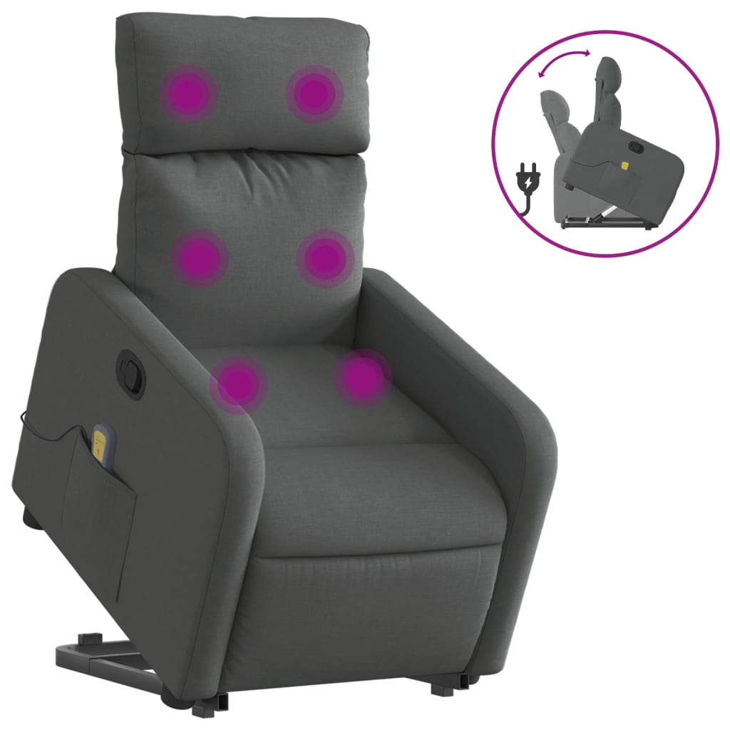 vidaXL Silla de masaje reclinable de pie de tela gris oscuro