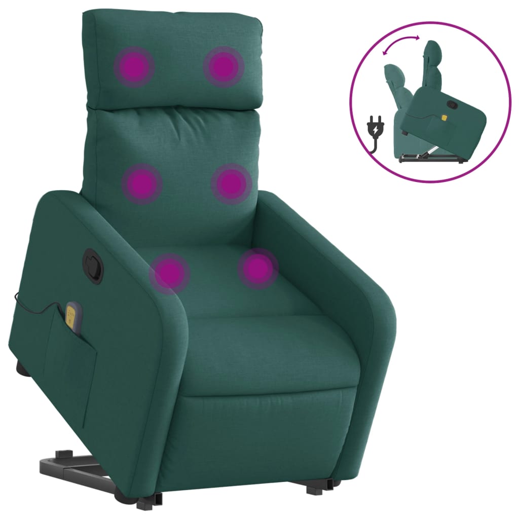 vidaXL Silla de masaje reclinable de pie de tela verde oscura