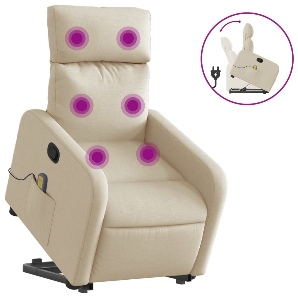 vidaXL Silla de masaje reclinable de pie de tela color crema