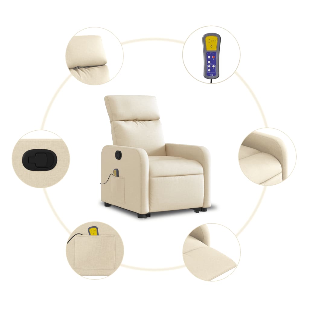 vidaXL Silla de masaje reclinable de pie de tela color crema