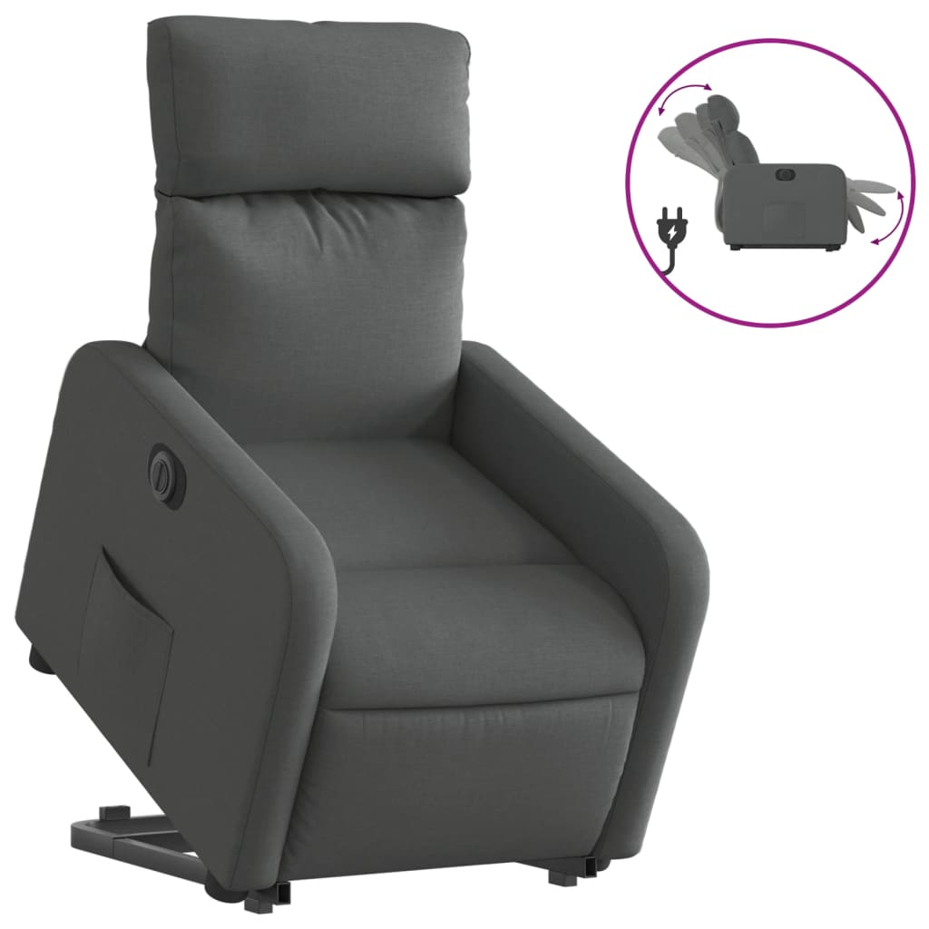 vidaXL Sillón eléctrico reclinable elevable de tela gris oscuro