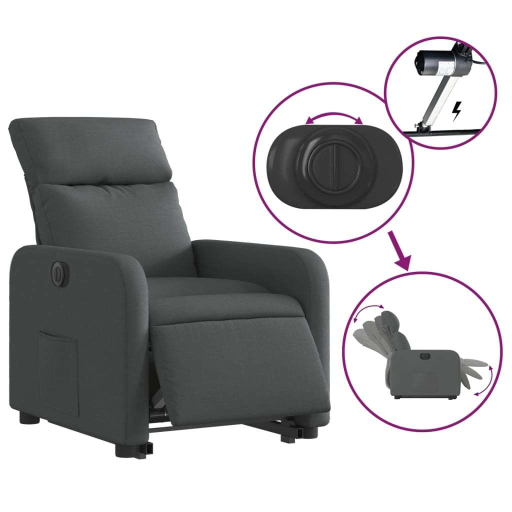 vidaXL Sillón eléctrico reclinable elevable de tela gris oscuro