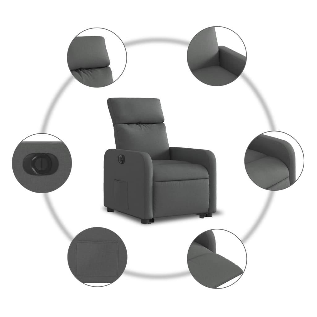 vidaXL Sillón eléctrico reclinable elevable de tela gris oscuro