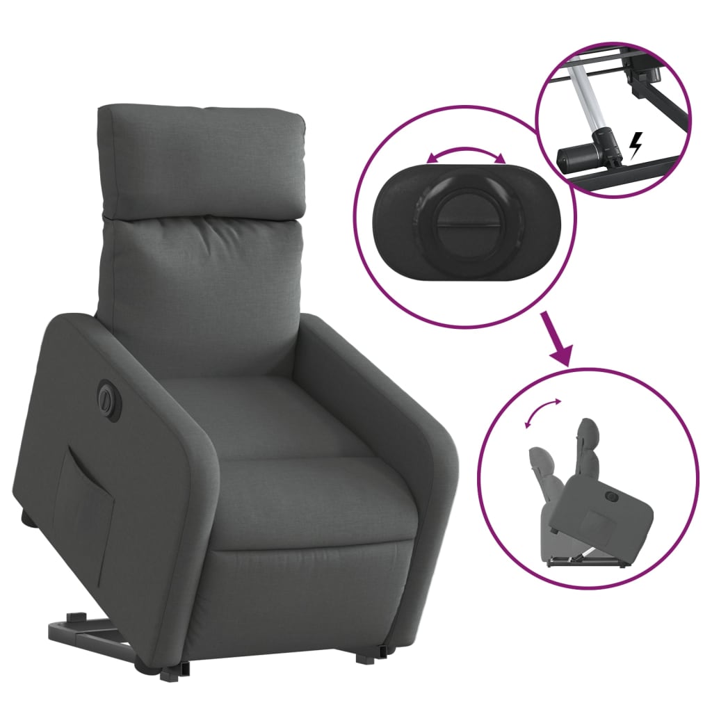 vidaXL Sillón eléctrico reclinable elevable de tela gris oscuro