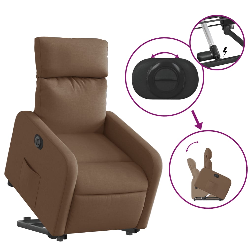 vidaXL Sillón eléctrico reclinable elevable de tela marrón