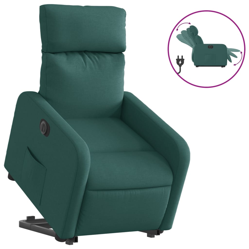 vidaXL Sillón eléctrico reclinable elevable de tela verde oscuro