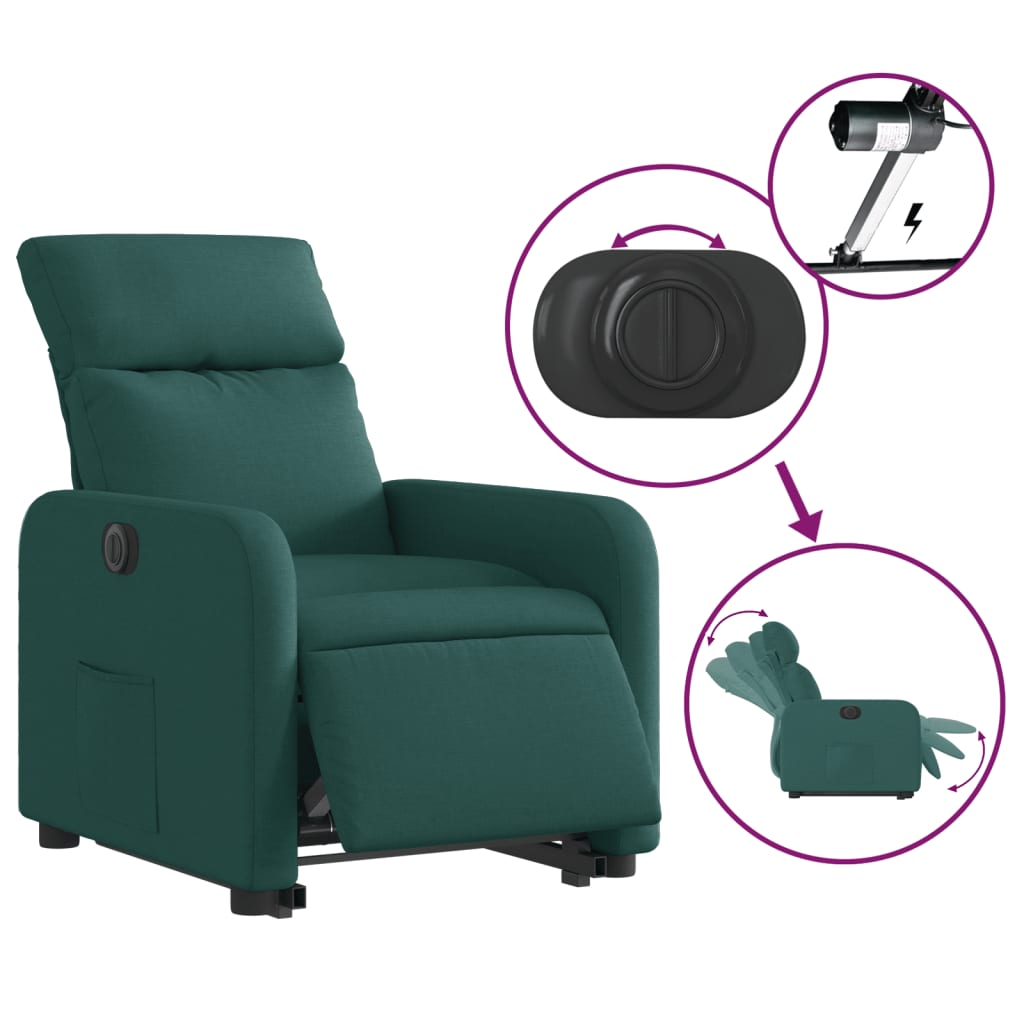 vidaXL Sillón eléctrico reclinable elevable de tela verde oscuro