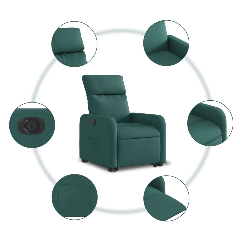 vidaXL Sillón eléctrico reclinable elevable de tela verde oscuro