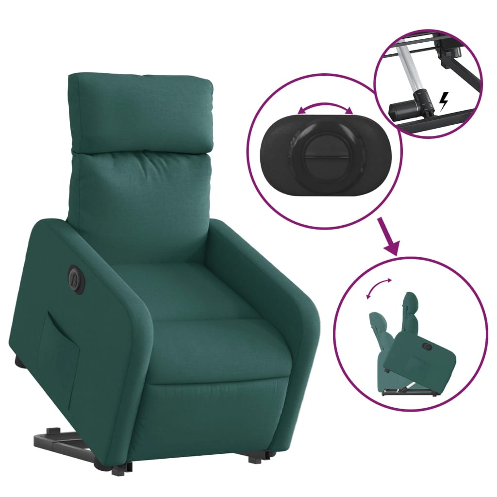 vidaXL Sillón eléctrico reclinable elevable de tela verde oscuro