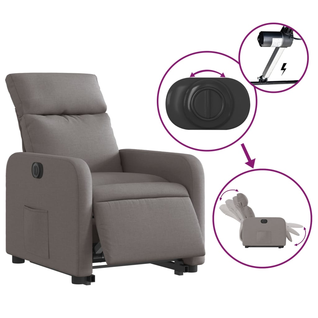 vidaXL Sillón eléctrico reclinable elevable de tela gris taupe