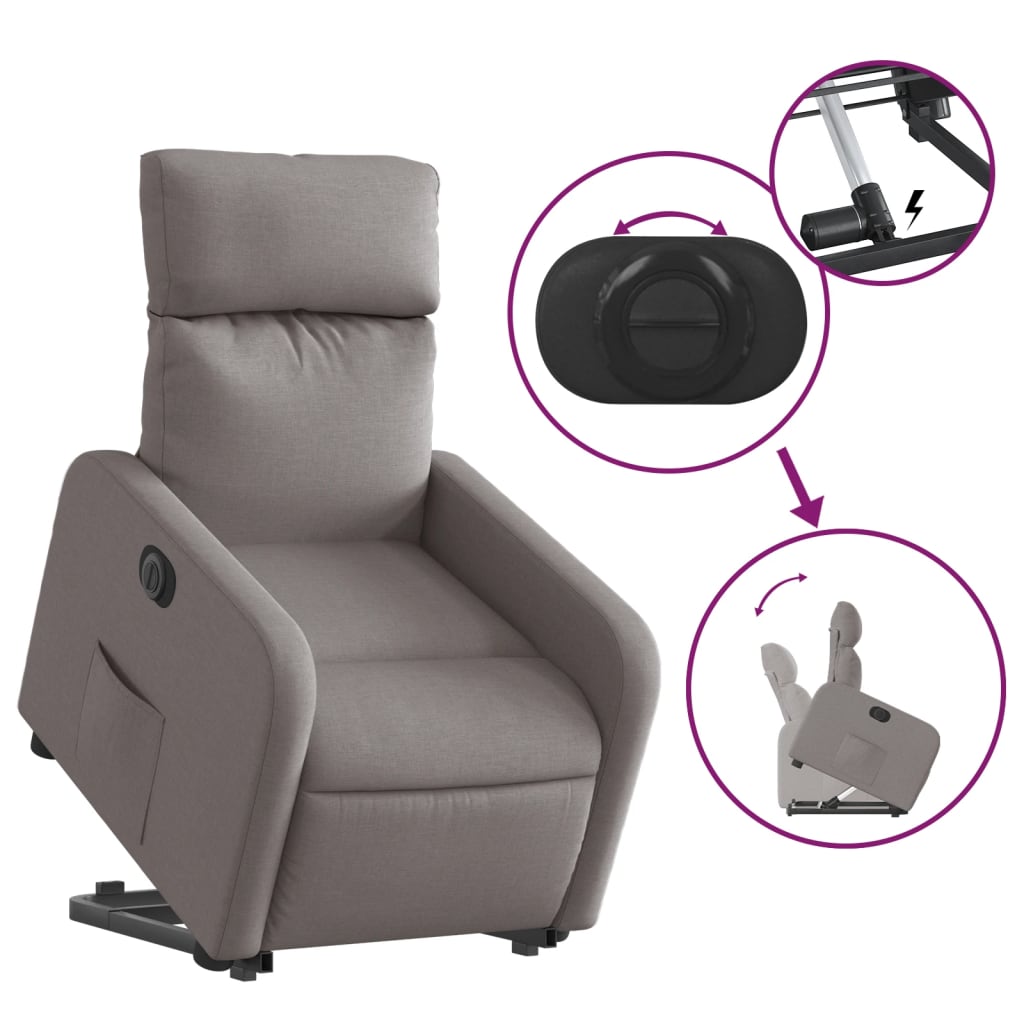 vidaXL Sillón eléctrico reclinable elevable de tela gris taupe