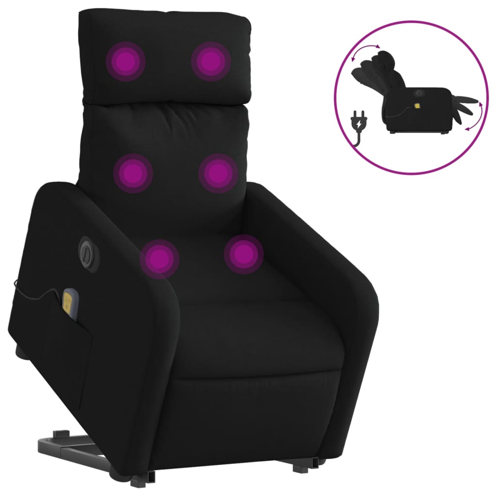 vidaXL Sillón de masaje eléctrico reclinable elevable tela negro