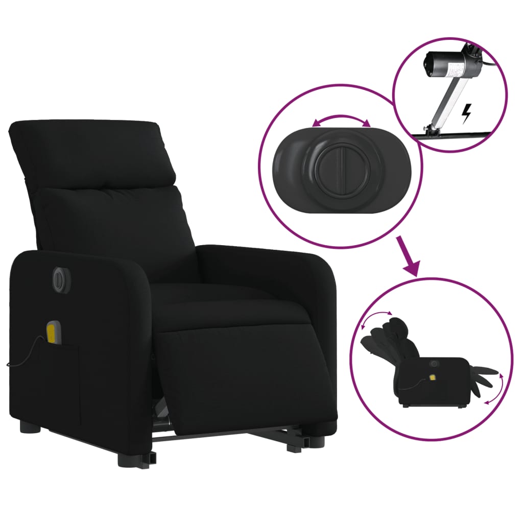 vidaXL Sillón de masaje eléctrico reclinable elevable tela negro