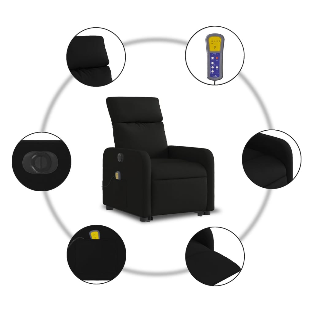 vidaXL Sillón de masaje eléctrico reclinable elevable tela negro