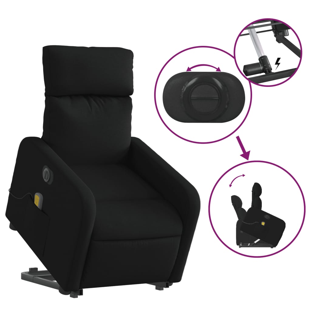 vidaXL Sillón de masaje eléctrico reclinable elevable tela negro