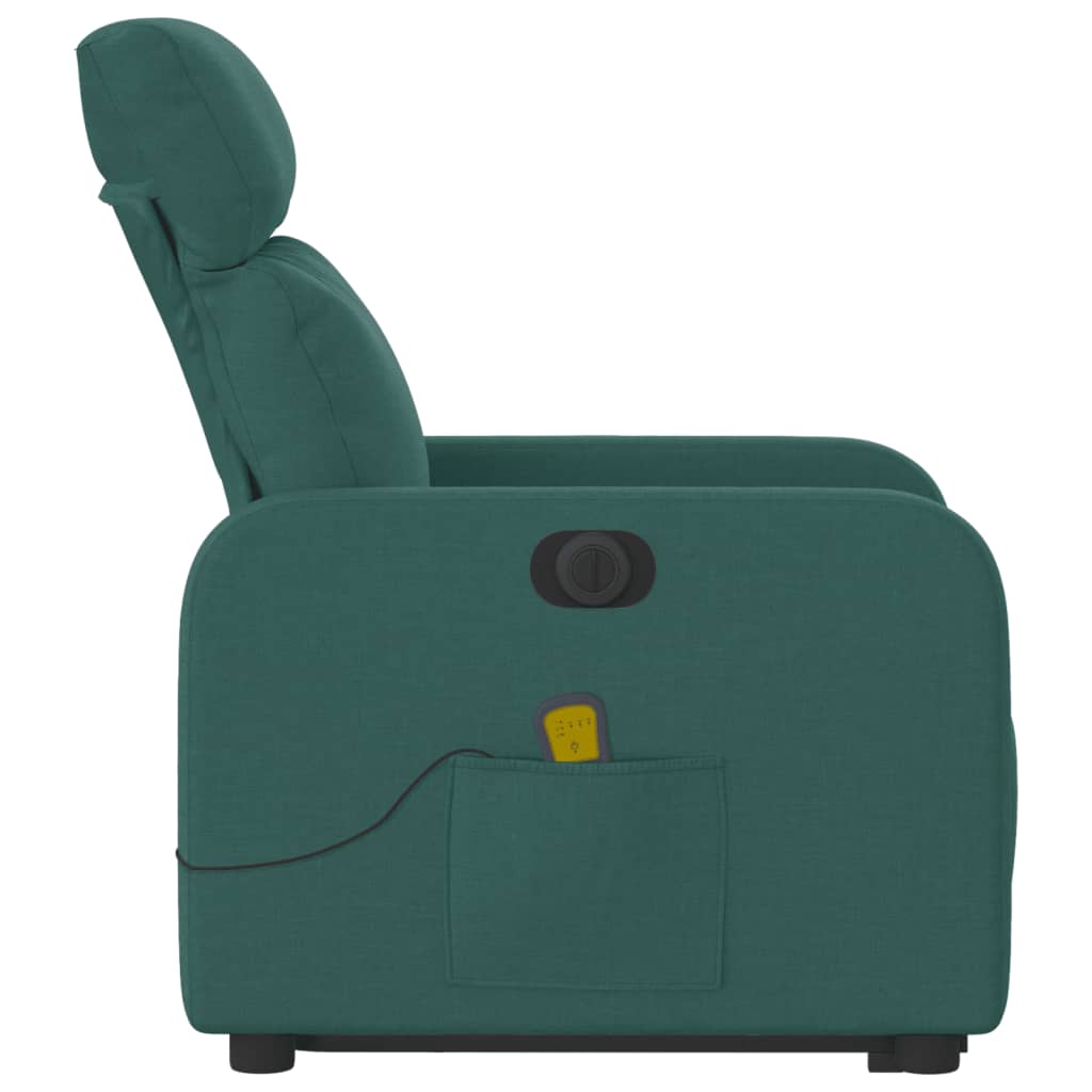 vidaXL Sillón masaje eléctrico reclinable elevable tela verde oscuro