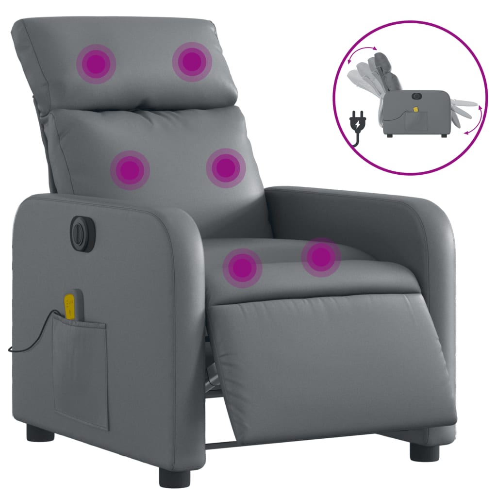 vidaXL Sillón de masaje reclinable eléctrico cuero sintético gris