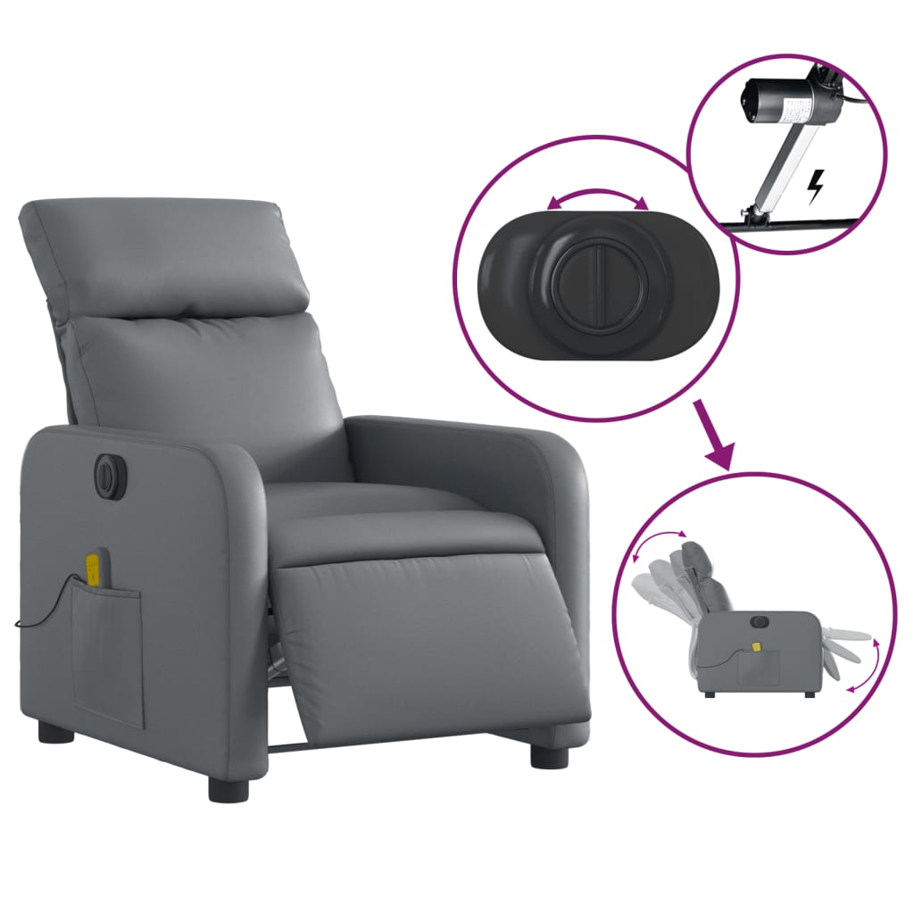 vidaXL Sillón de masaje reclinable eléctrico cuero sintético gris